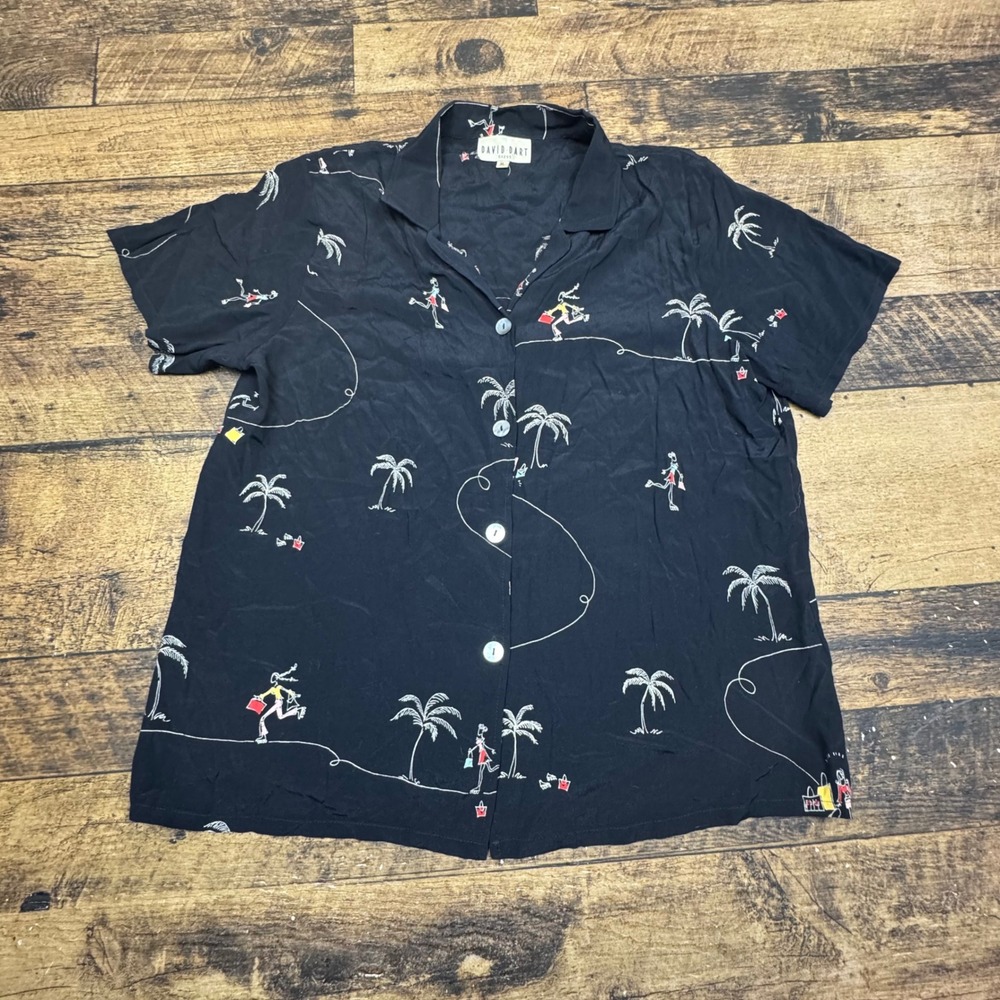 David Dart Rayon Button‎ Down Shirt Palm Tree Print Short Sleeve XL